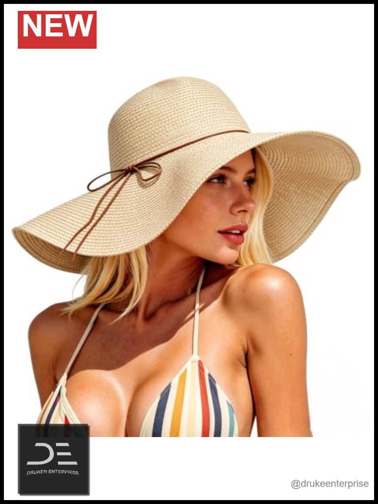 Oversize Wide Brim Floppy Straw Sun Hat Upf 50+ Foldable Paper Straw